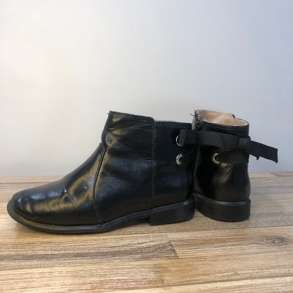 ZARA Kids Girl's Black Bow Tie Ankle Booties - Size 27 (EU) / 10.5 (Toddler US)